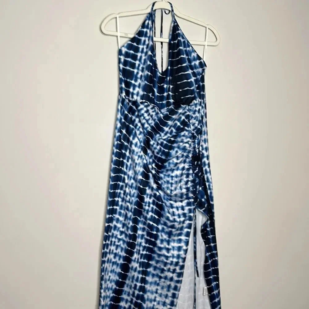 Tied Backless Drawstring Knot Split Thigh Tie Dye… - image 6